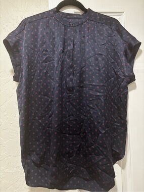Vince Navy Blouse with burgundy Dot Print